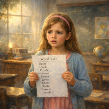 confused girl looking at word list