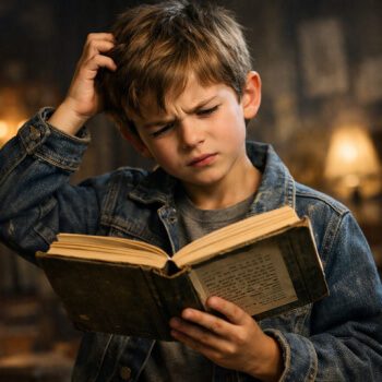boy confused with reading