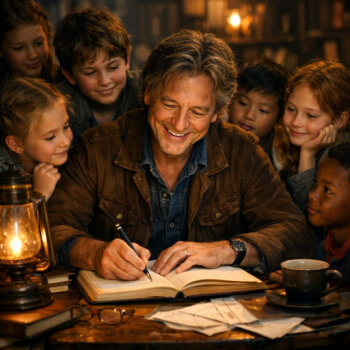 Writer with children