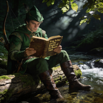 Everyone has heroes. Robin Hood reading a book